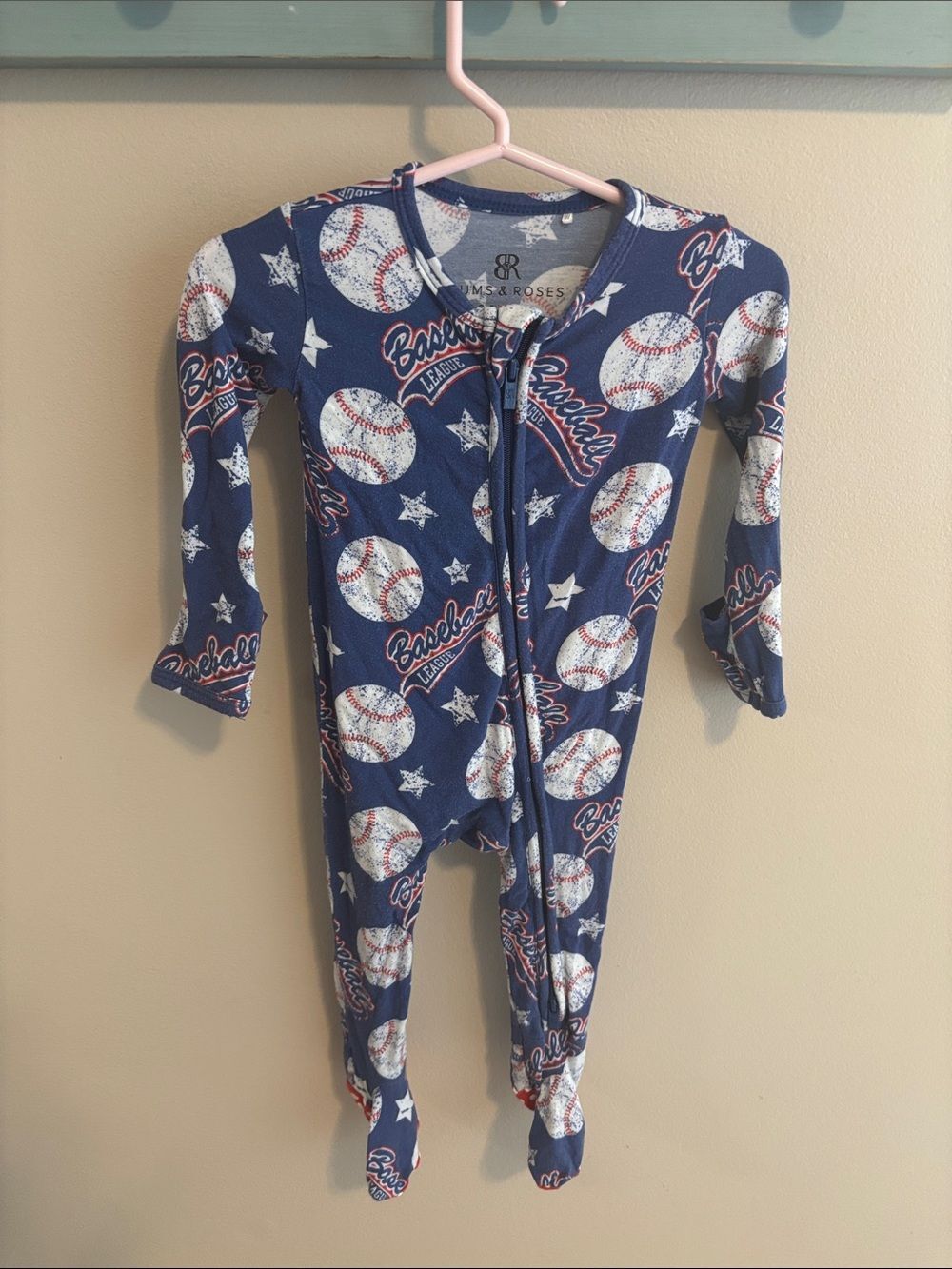 Bums & Roses Bamboo Pajamas 3-6 Months Baseball Zippy Romper Sleep Regular Wear
